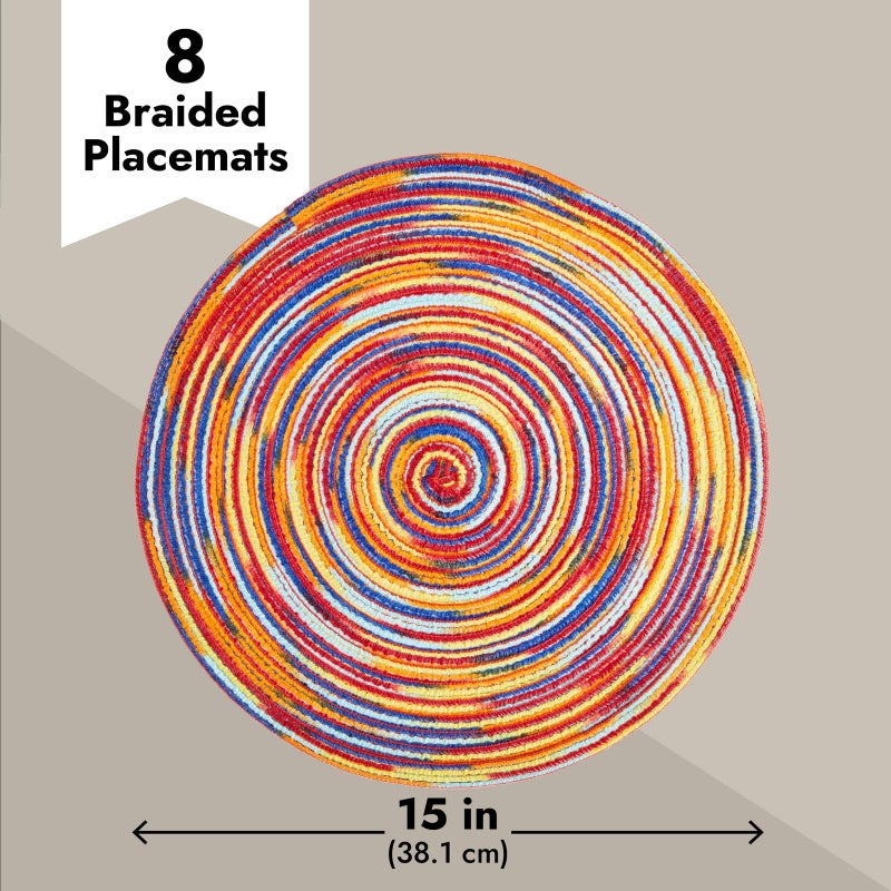 Okuna Outpost Braided Round Placemat Set - Vibrant Accent & Colorful Placemats - Surface Protection & Set of 8 - Indoor & Outdoor & Round Place Mats - 15 in, 8-Pack, Multicolor, Cotton - Image 3